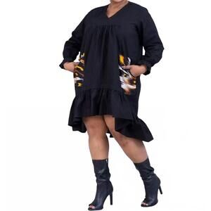 NEW KARA CHIC african print high-low dress in black
